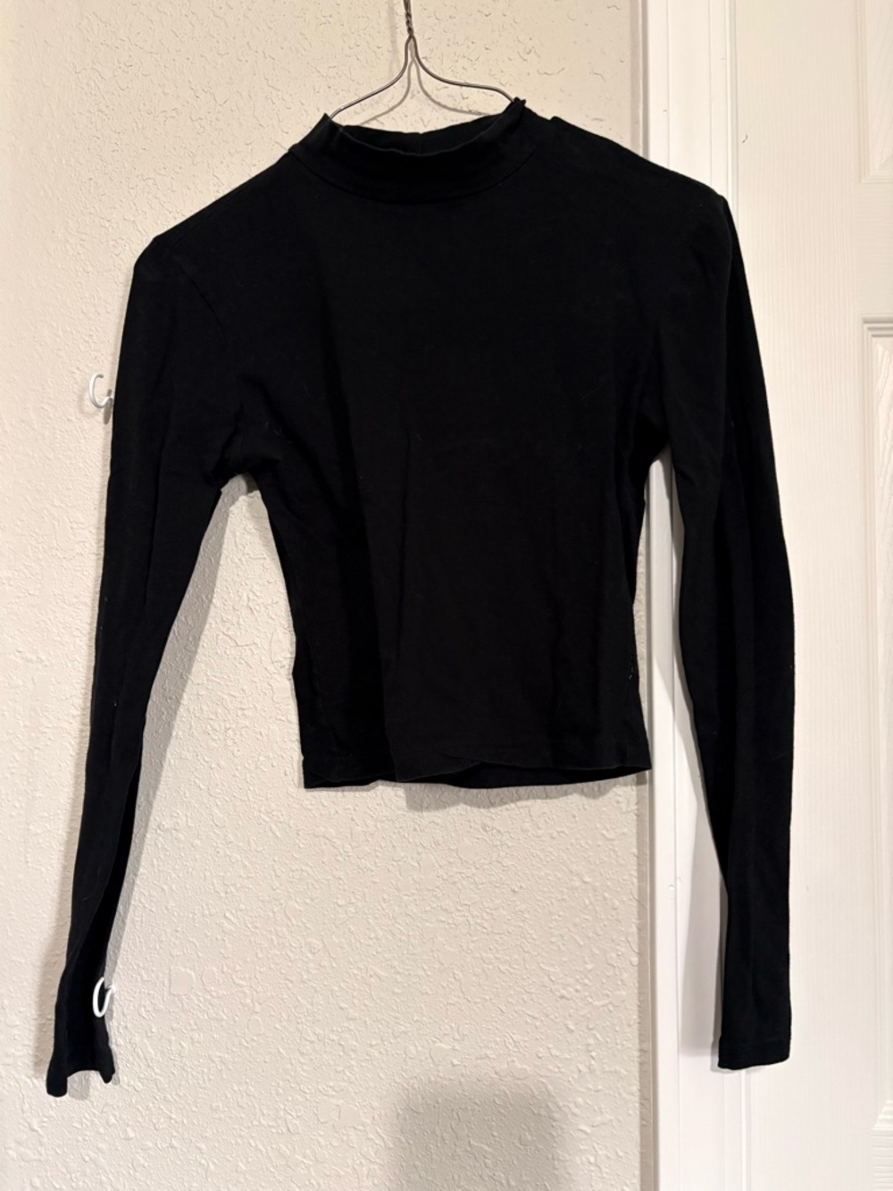 Ambiance Black Fitted Long-Sleeve Mock Neck Top